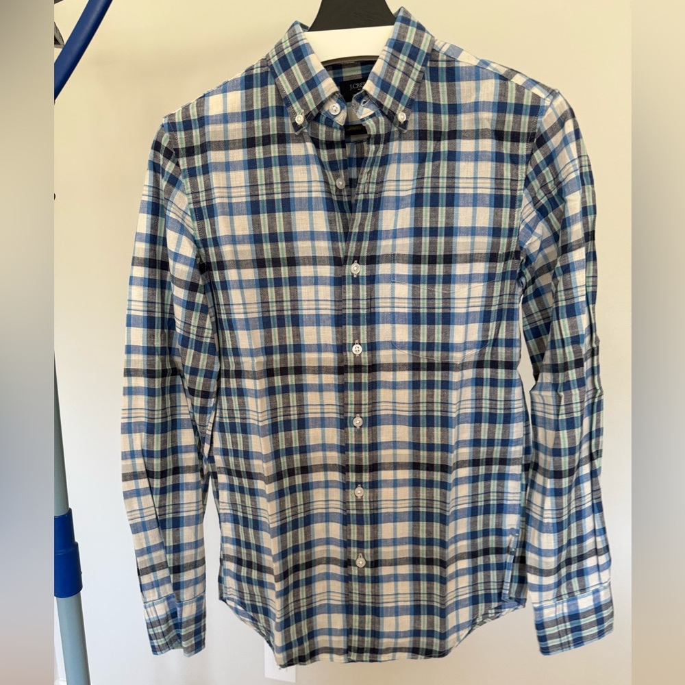 J. Crew Blue and White Plaid Button-Down Shirt